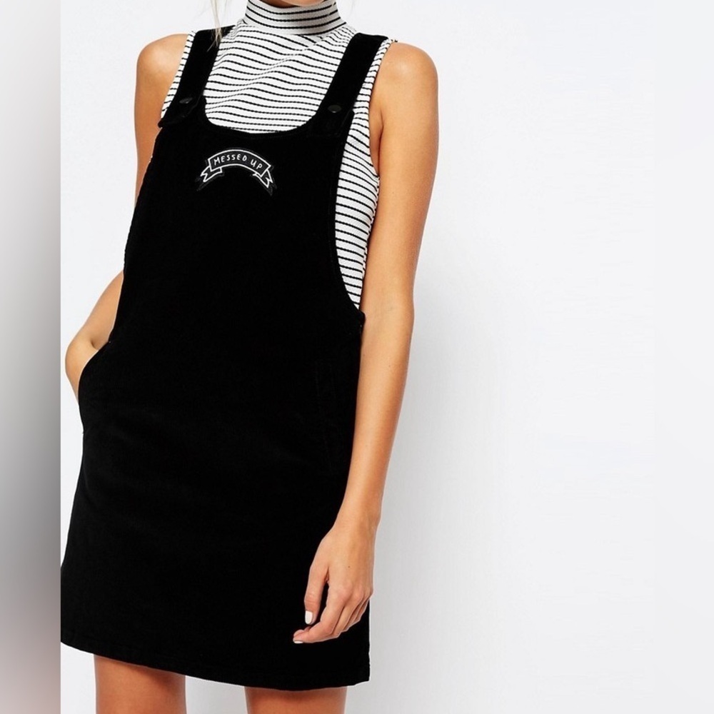 Lazy Oaf “Messed Up” corduroy black Pinafore Dress fall Small